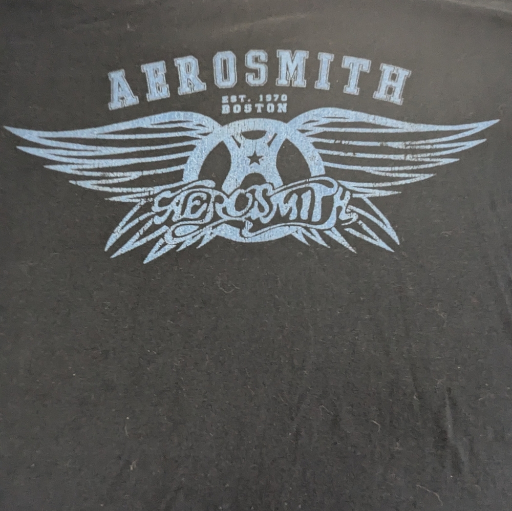 Aerosmith Black Tee With Blue Logo on Front  Concert Tour Steven Tyler XL